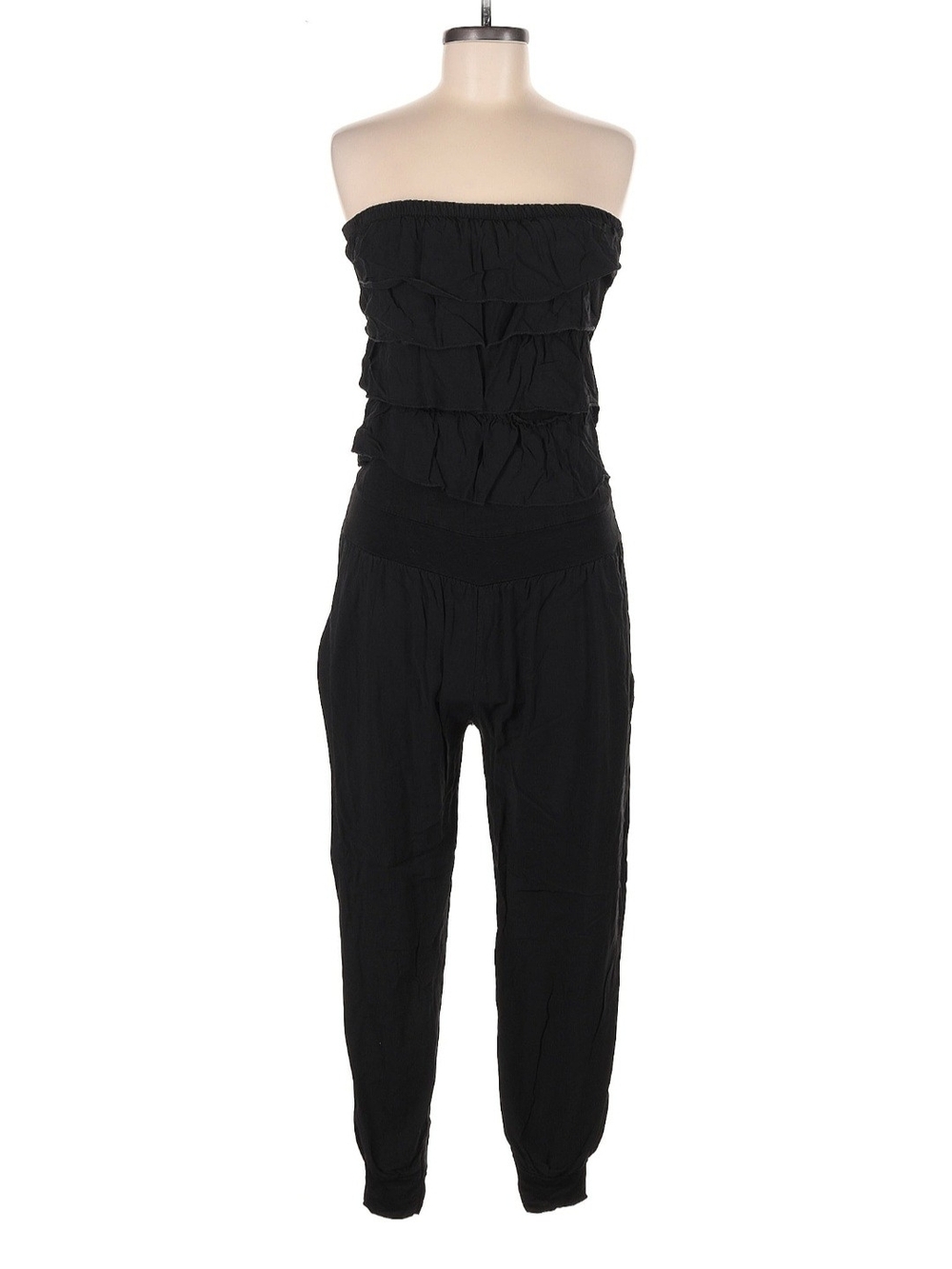 Women's Black Strapless Ruffle Jumpsuit